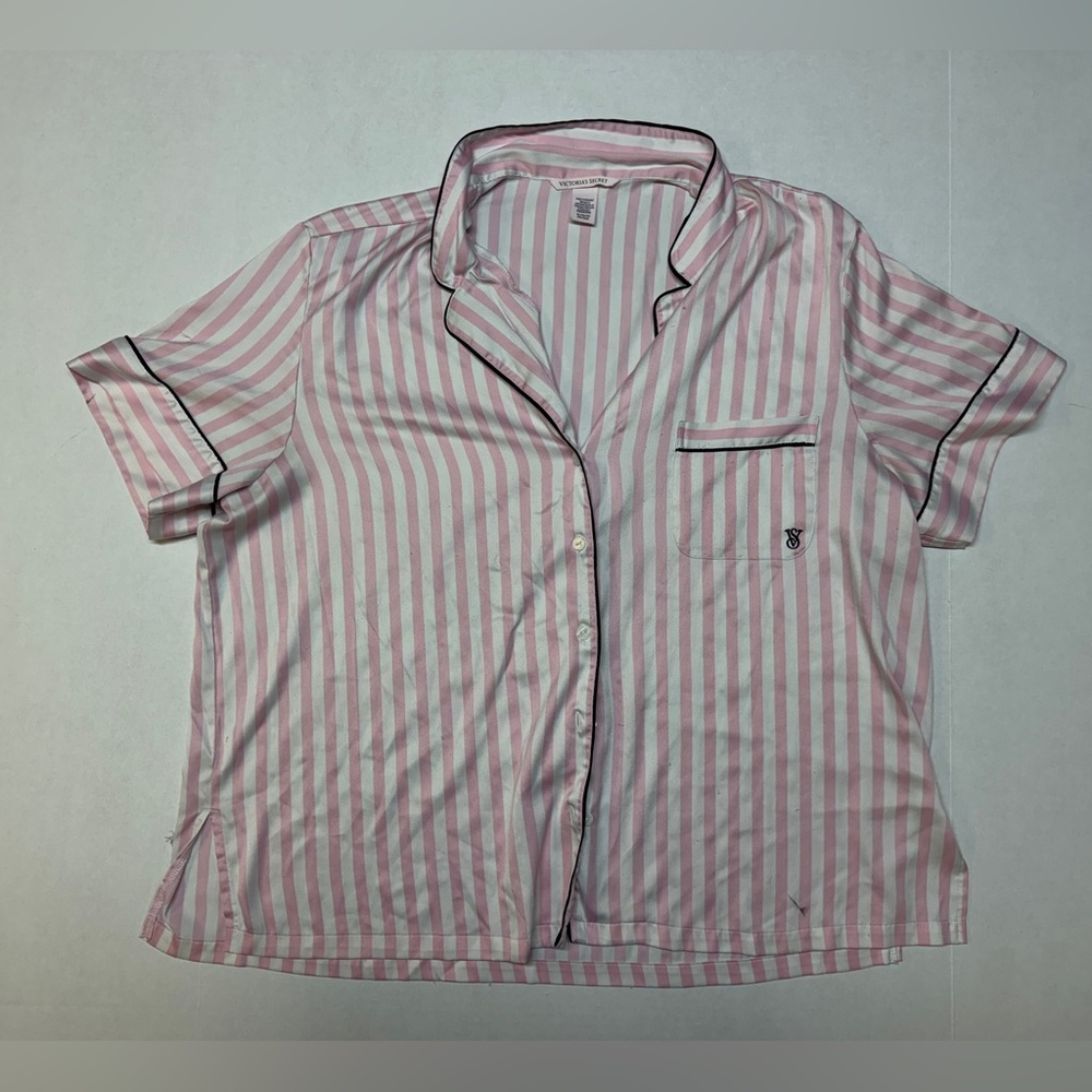 Victoria's Secret Pink Women’s XL Striped Pajama Top Short Sleeve Button Down